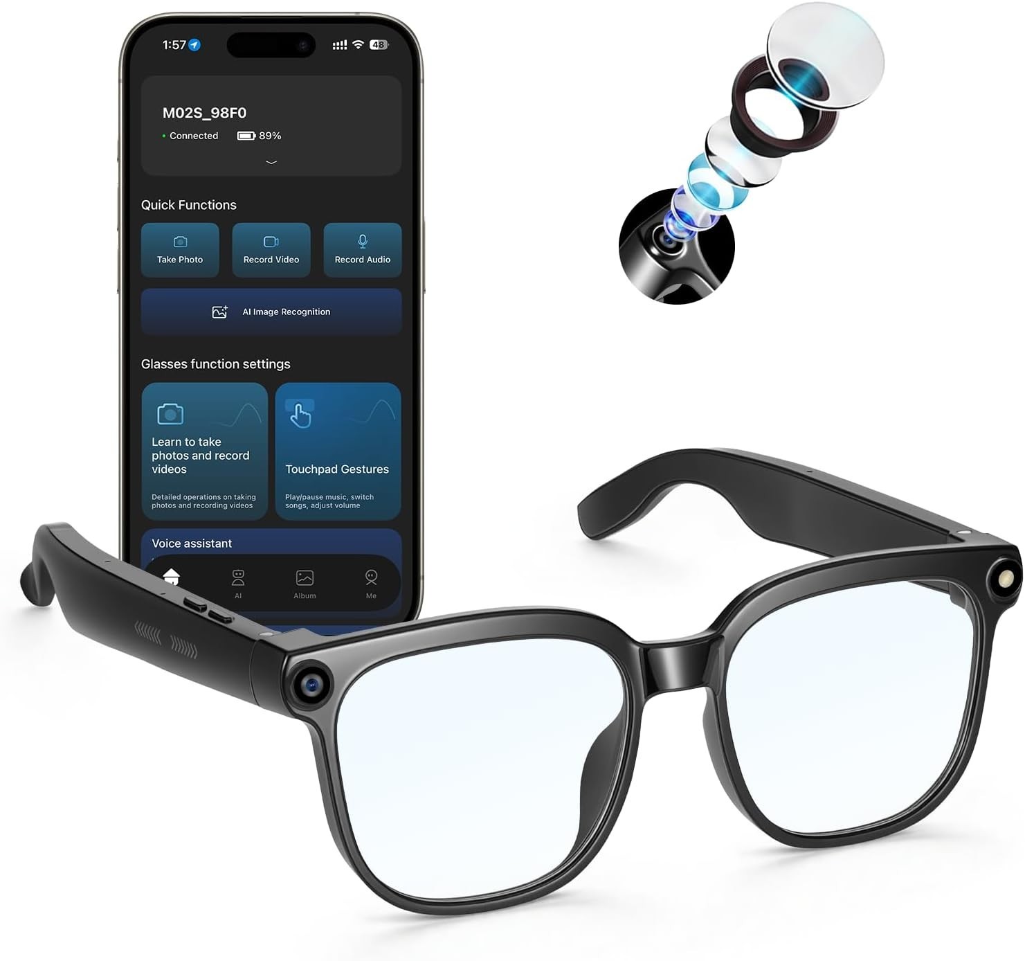 4K AI Translation Smart Glasses: Camera, 155 Languages, ChatGPT, Video & Music