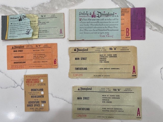 Disneyland Tickets Vintage 1975 -one is bicentnieal, one is Lincoln - Innerspace