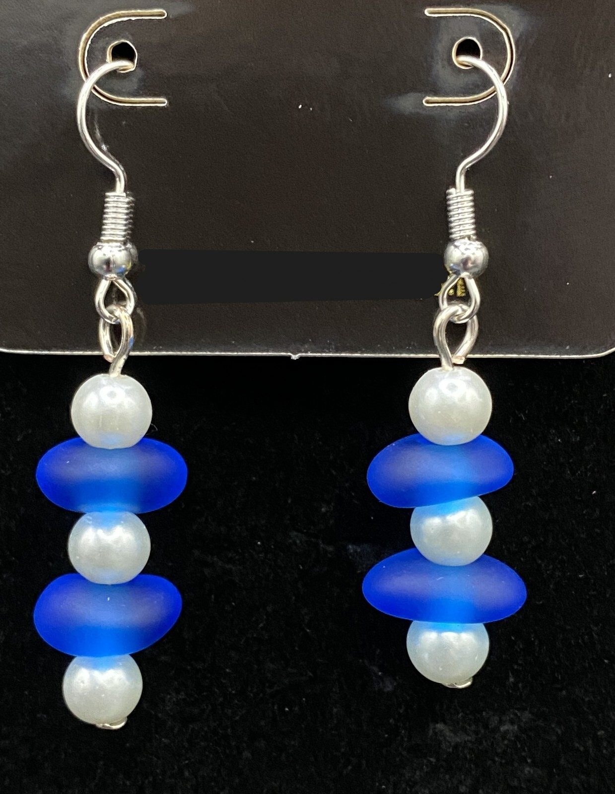 Handmade Blue Sea Glass & Faux Pearl Earrings by Neanie-Bot