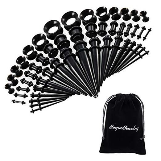 /54 Pieces Ear Stretching Kit 14G-00G Acrylic Tapers and Plugs + 50 Black