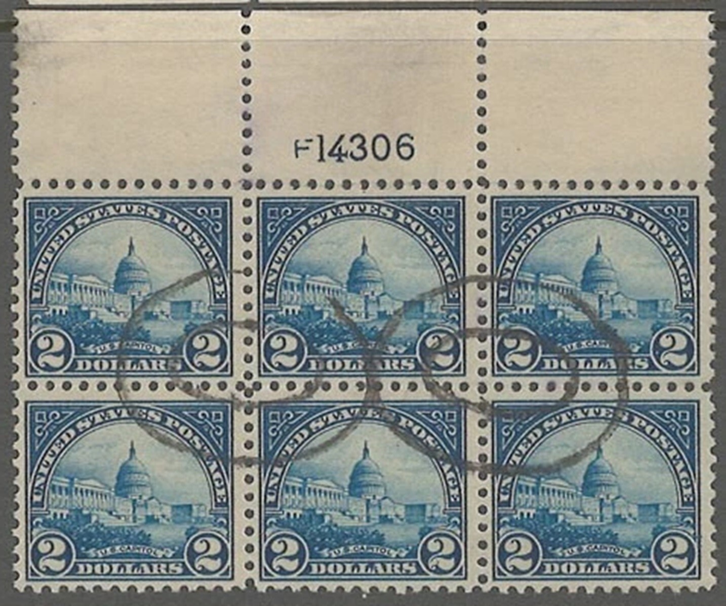 572 ($2 Perf 11) - PLATE BLOCK of 6 - NICE CENTER - RARE POSTALLY USED BEAUTY !!