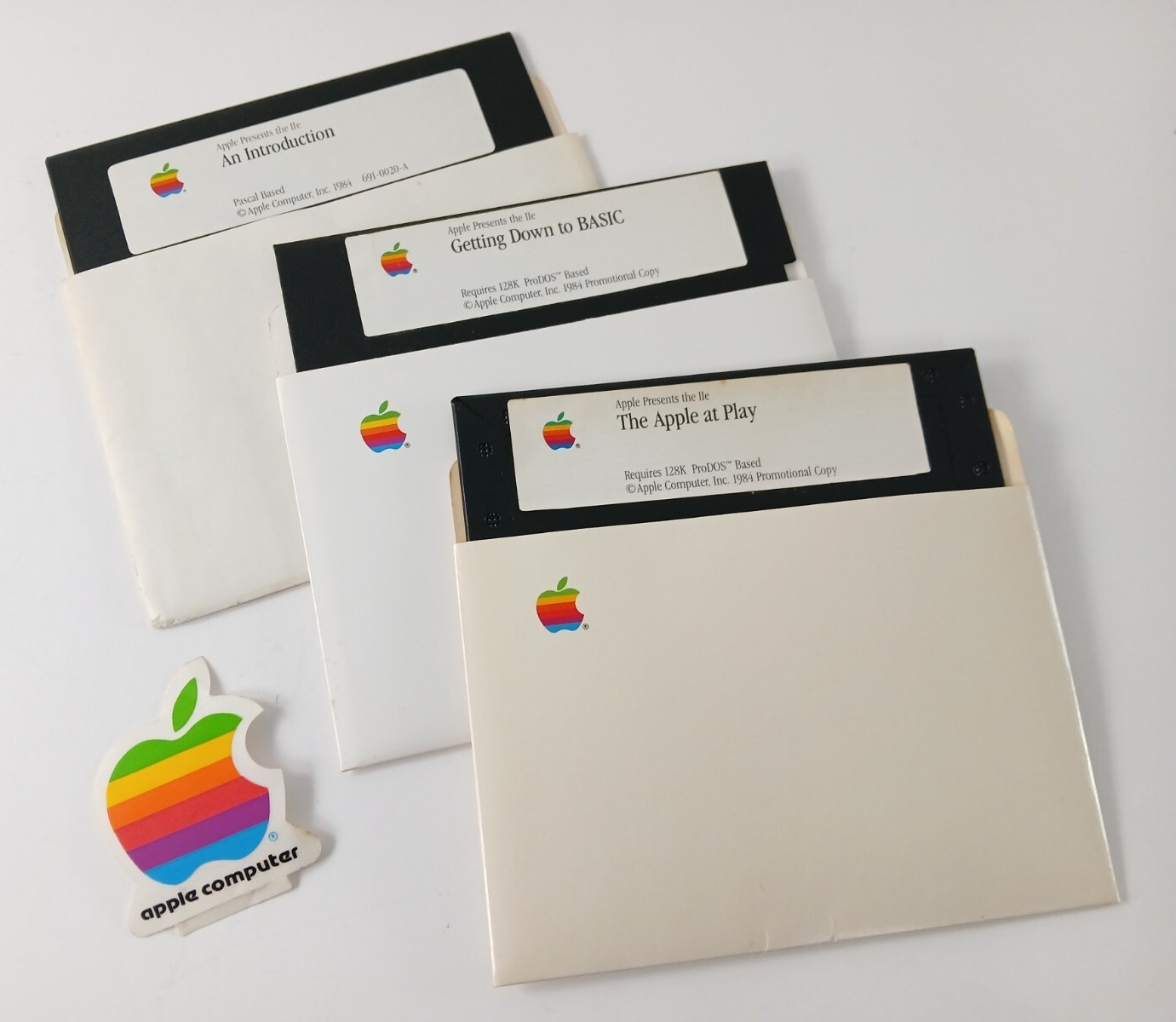 Vintage Apple IIe Promo Computer Software 5.25" Floppy Discs + Unused Sticker!