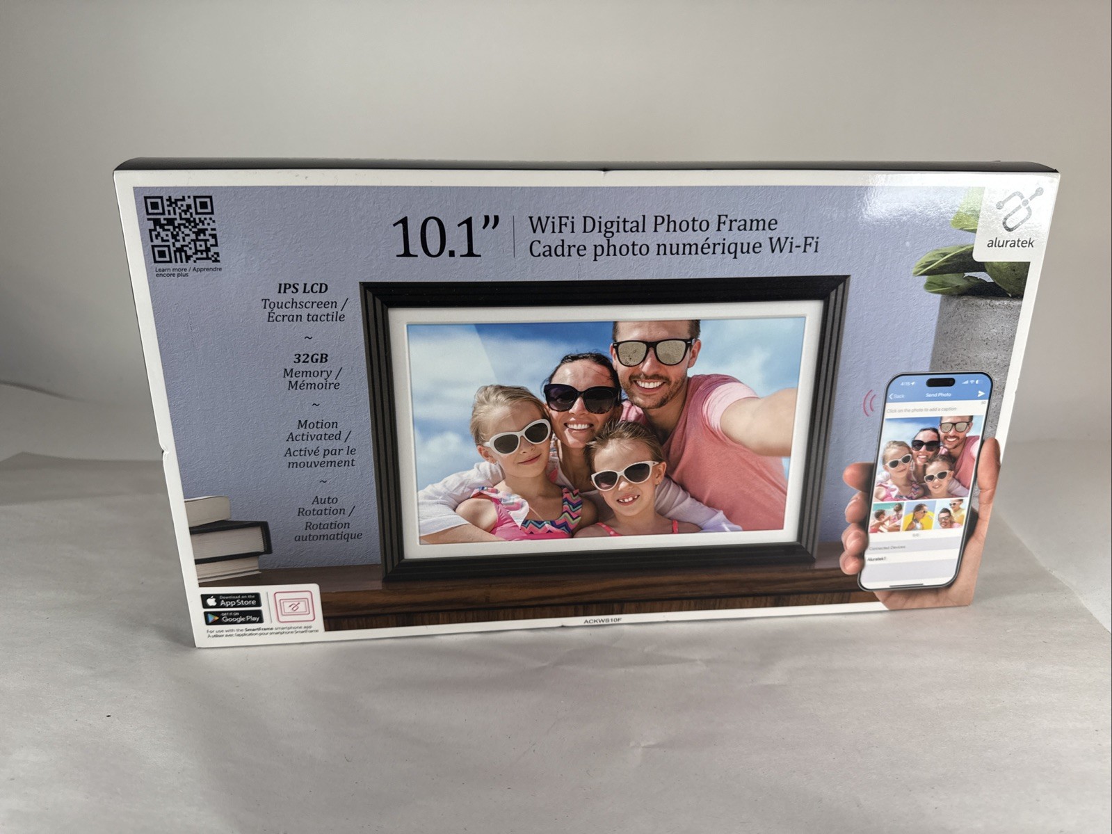 Aluratek 10.1” WiFi Digital Photo Frame, IPS LCD, 32GB, Motion Activated