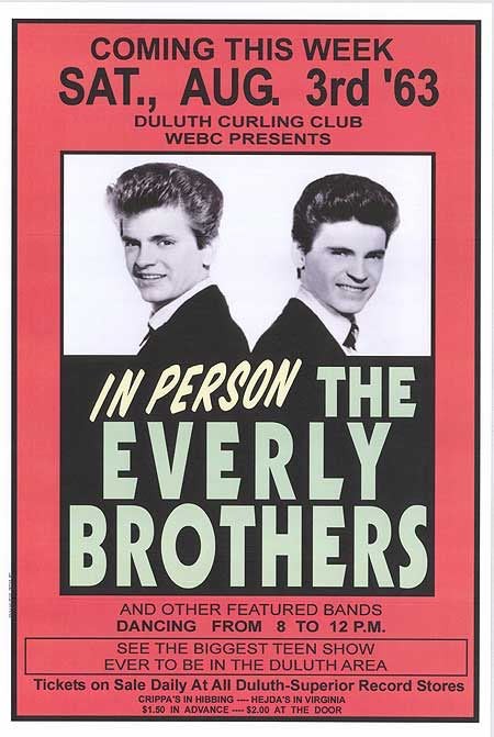The Everly Brothers Concert Poster Duluth MN Aug 3 1963 12x8in Metal Sign