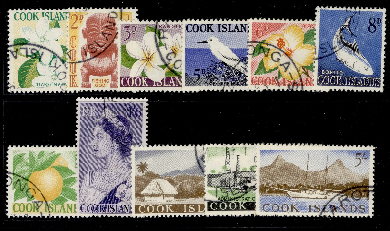 COOK ISLANDS QEII SG163-173, 1963 complete set, FINE USED. Cat £22.