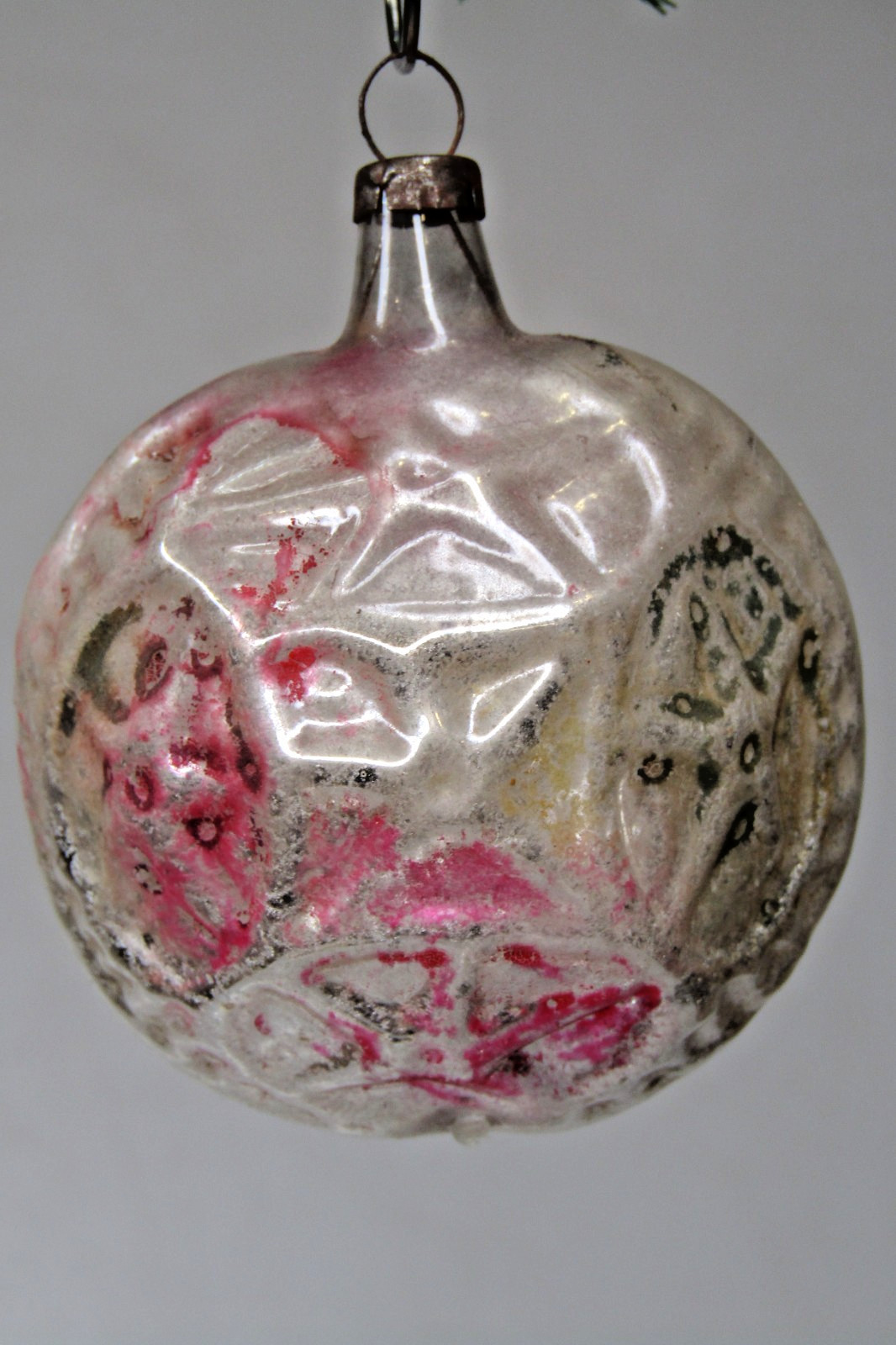 Antique VTG Glass Outdent STAR Embossed BALL Christmas Ornament Germany