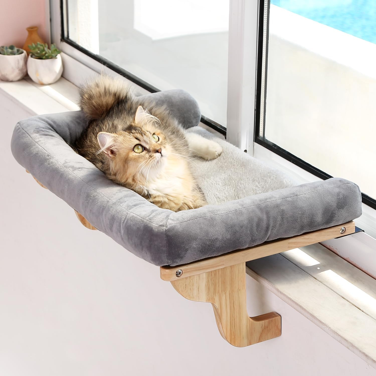 Cat Perch for Window Sill with Bolster - Orthopedic Hammock Design with Premium 