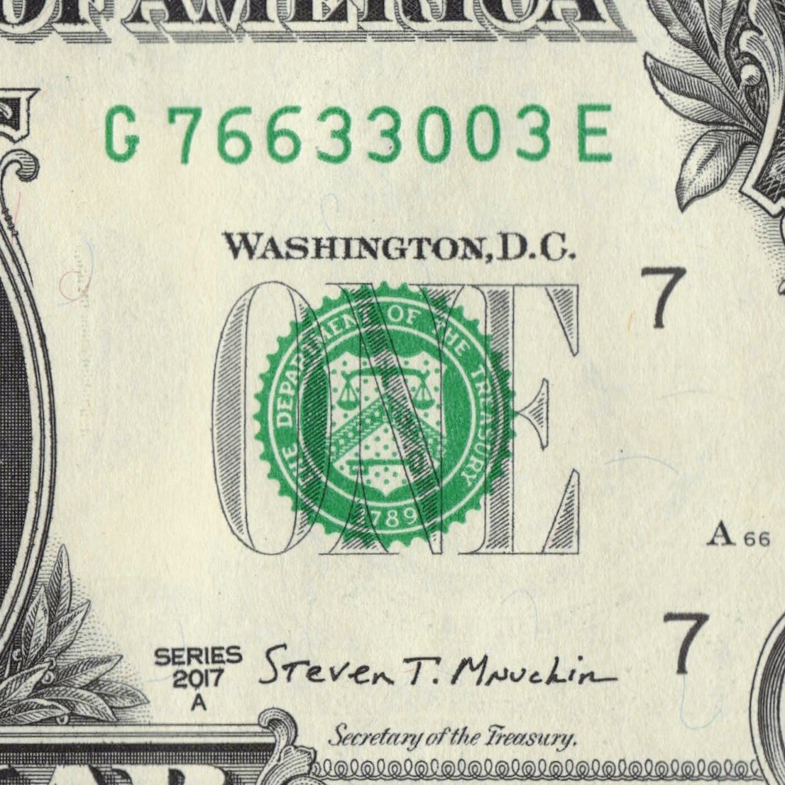 3 Consecutive Double 0s 3s 6s Fancy Serial Number $1 Dollar Bill G76633003E