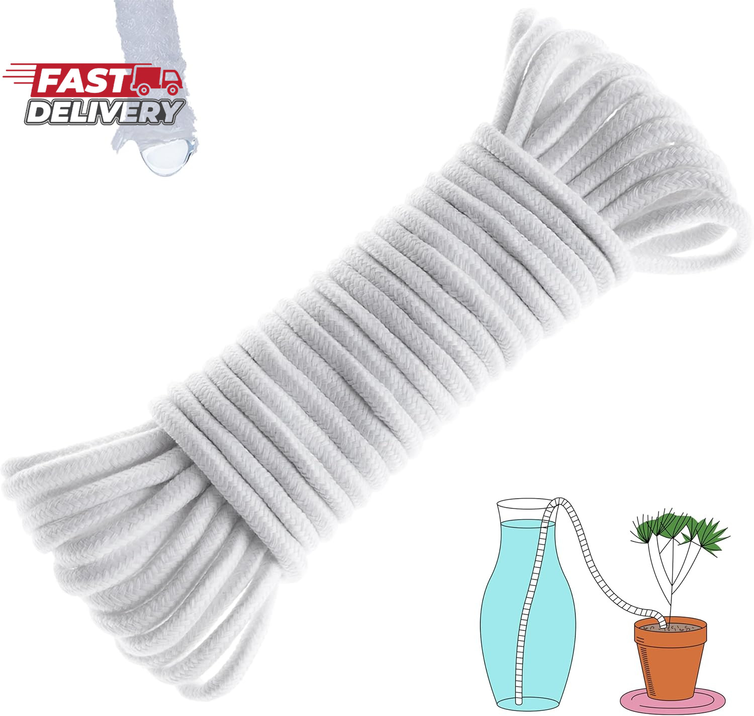 ORIMERC 50Ft 1/4 Inch Plants Self Watering Capillary Wick Rope Cord DIY Vacation