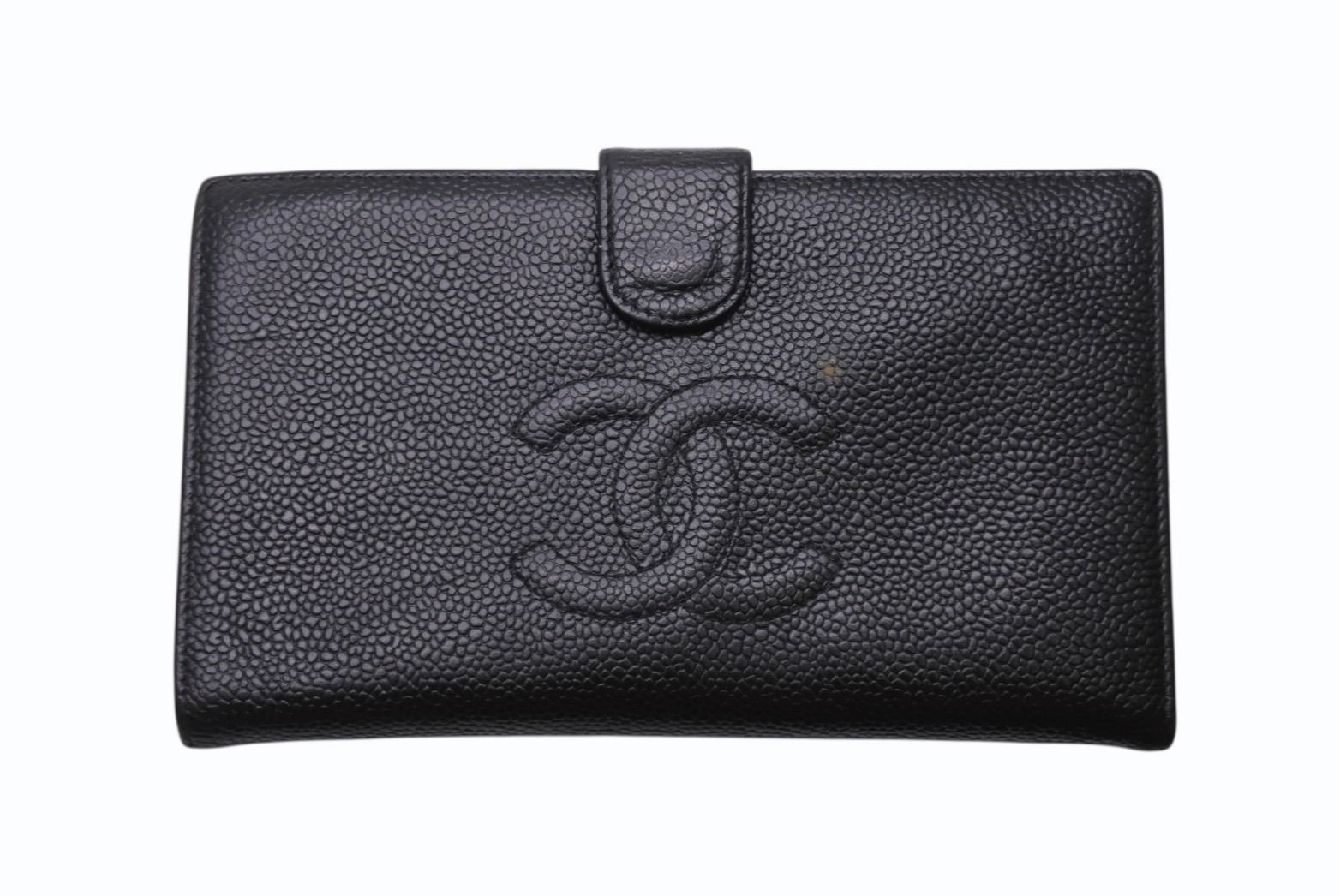 Chanel Bifold Long Wallet Number 8 Here Mark Caviar Skin Black Made In France Go