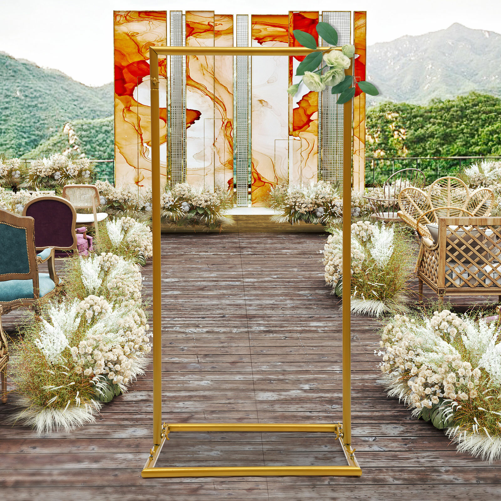 Gold Square Metal Arch Rack Backdrop For Weddings Graduation Party Venue Decor