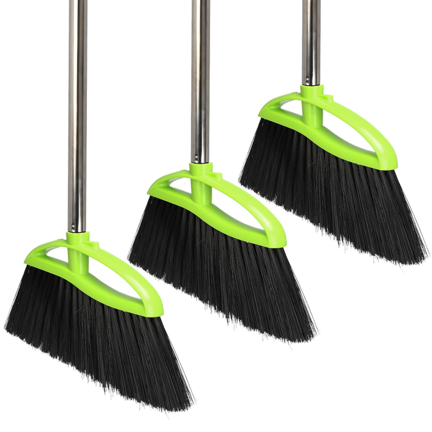 3-Pack Green Angle Brooms Soft Bristle Long Handle for Hardwood Floor 12" Head