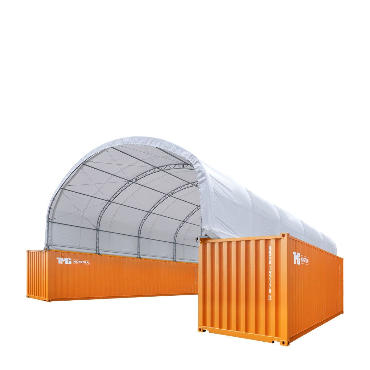 Robust 30x40ft Dual Truss Container Shelter 17oz PVC Flame Retardant Cover