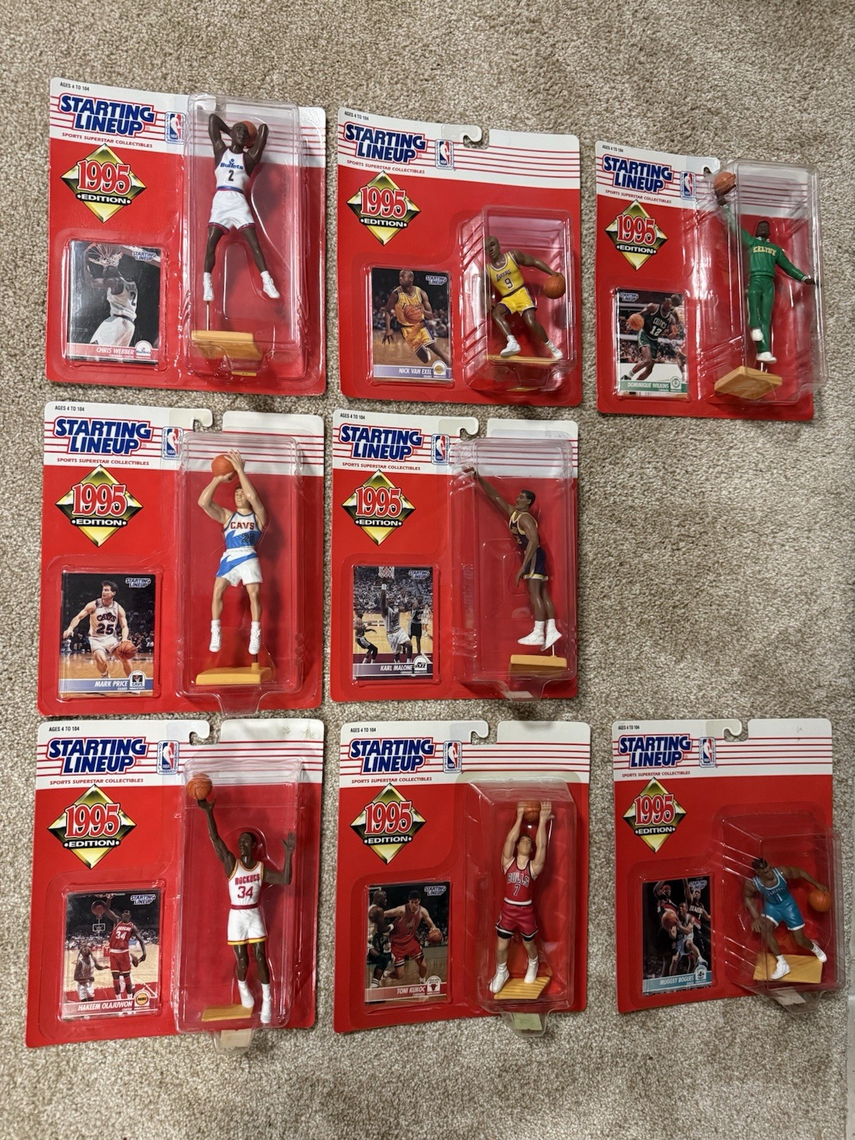 Lot Of 8 1995 NBA Kenner Starting Lineups - Webber, Malone, Hakeem