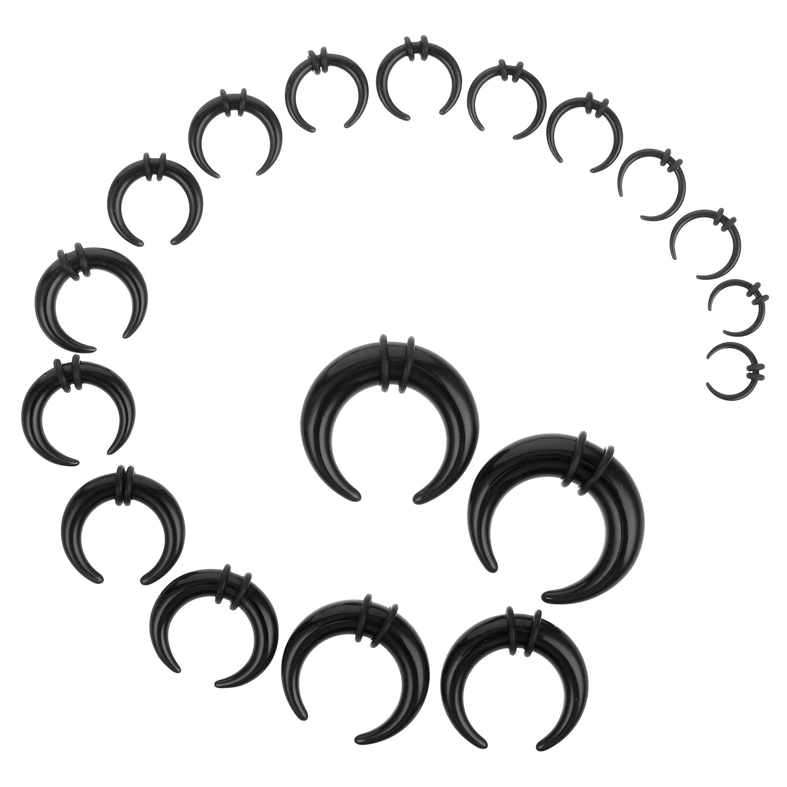 Lusofie 18PCS Acrylic Septum Stretching Kit 14G to 00G (1.6mm 10mm), black 