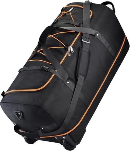 XWFB Rolling Duffle Bag with Wheels,110L/140L Expandable Soft Black orange