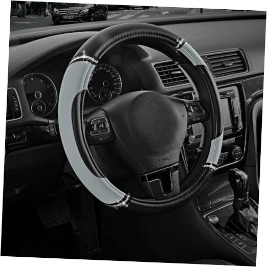  Leather Steering Wheel Cover - Made with PVC Leather - Anti-Slip, Gray