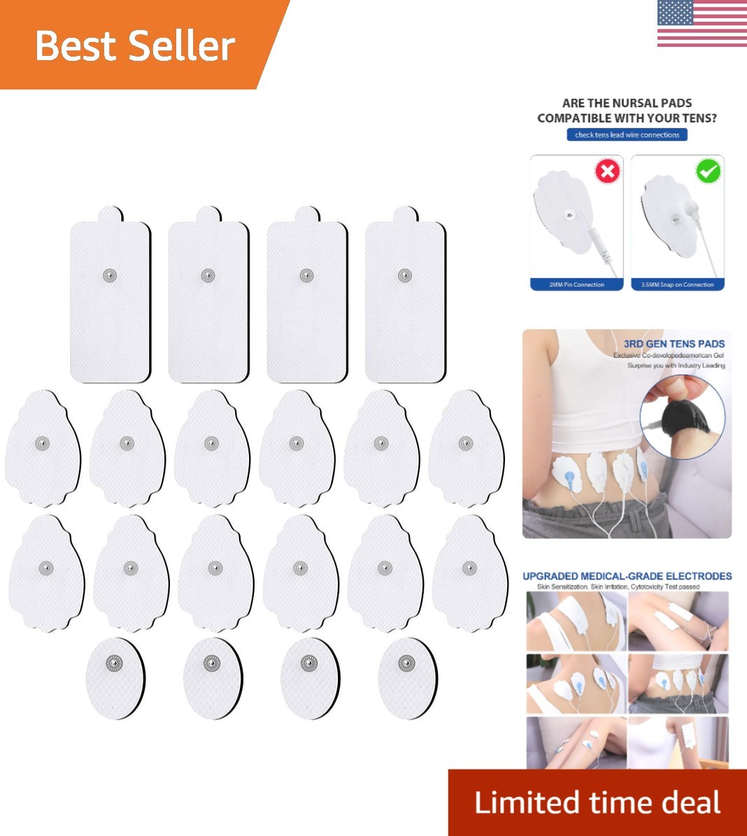 Medical-Grade TENS Pads 20 Pack - Soft Self-Adhesive Electrode Patches