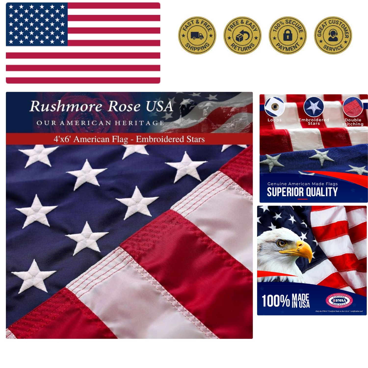 American Flag 4x6 for Outdoor Use | -not imported Heavy-Duty Flag with Embroi...