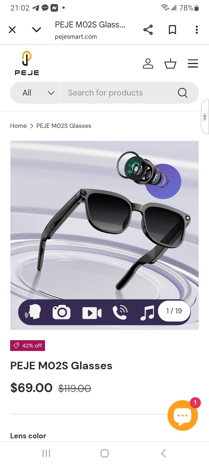 PEJE M02S Smart Glasses w/ Black Lenses NEW