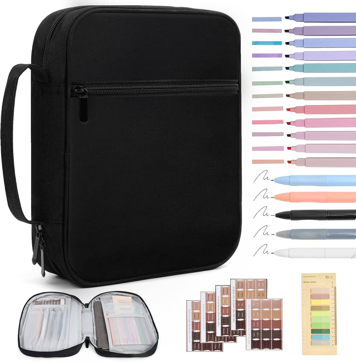 Men's Canvas Bible Cover with Handle - Large Black Protective Case