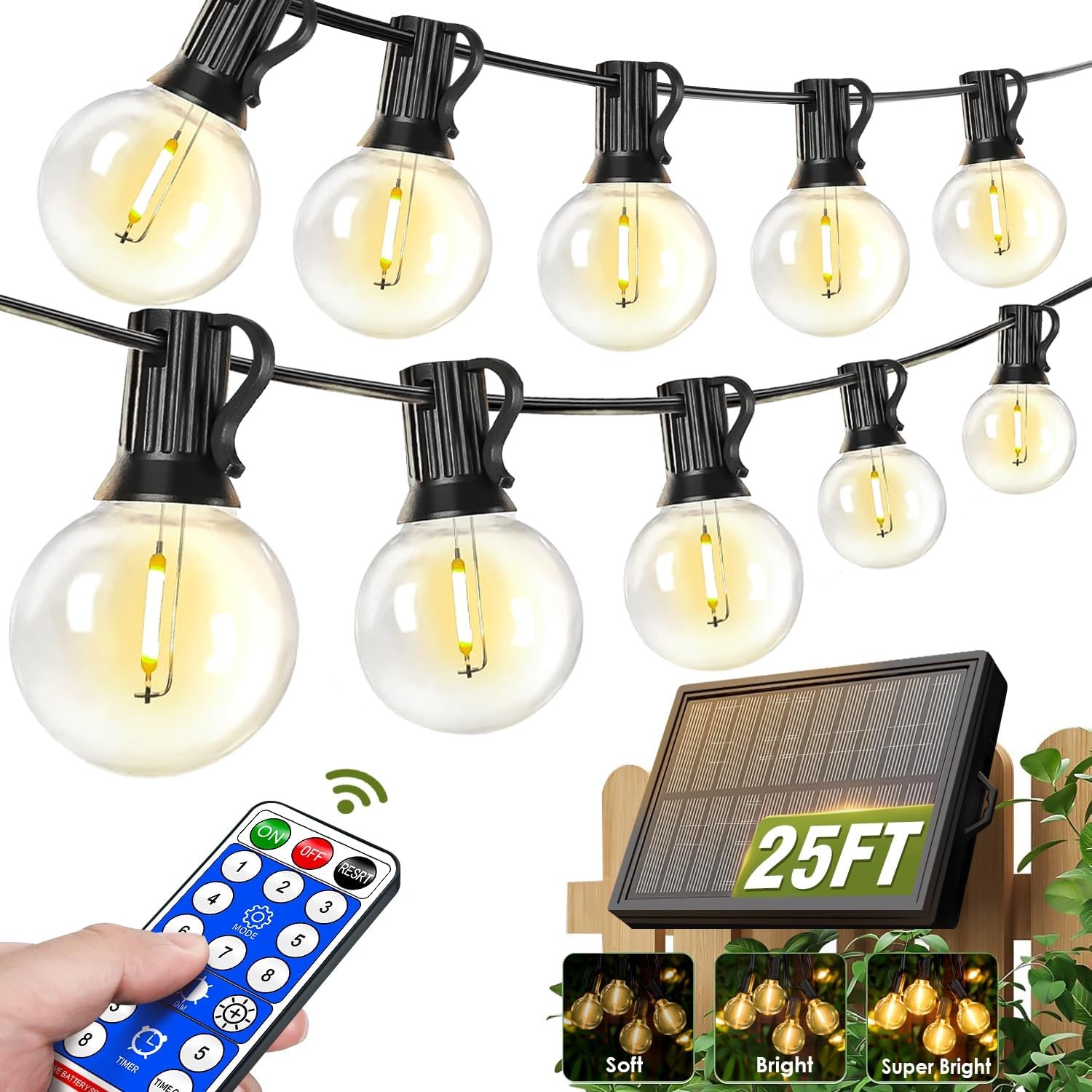 Nisocy 25FT Solar String Lights Outdoor Waterproof with Remote & Timer, LED Shat