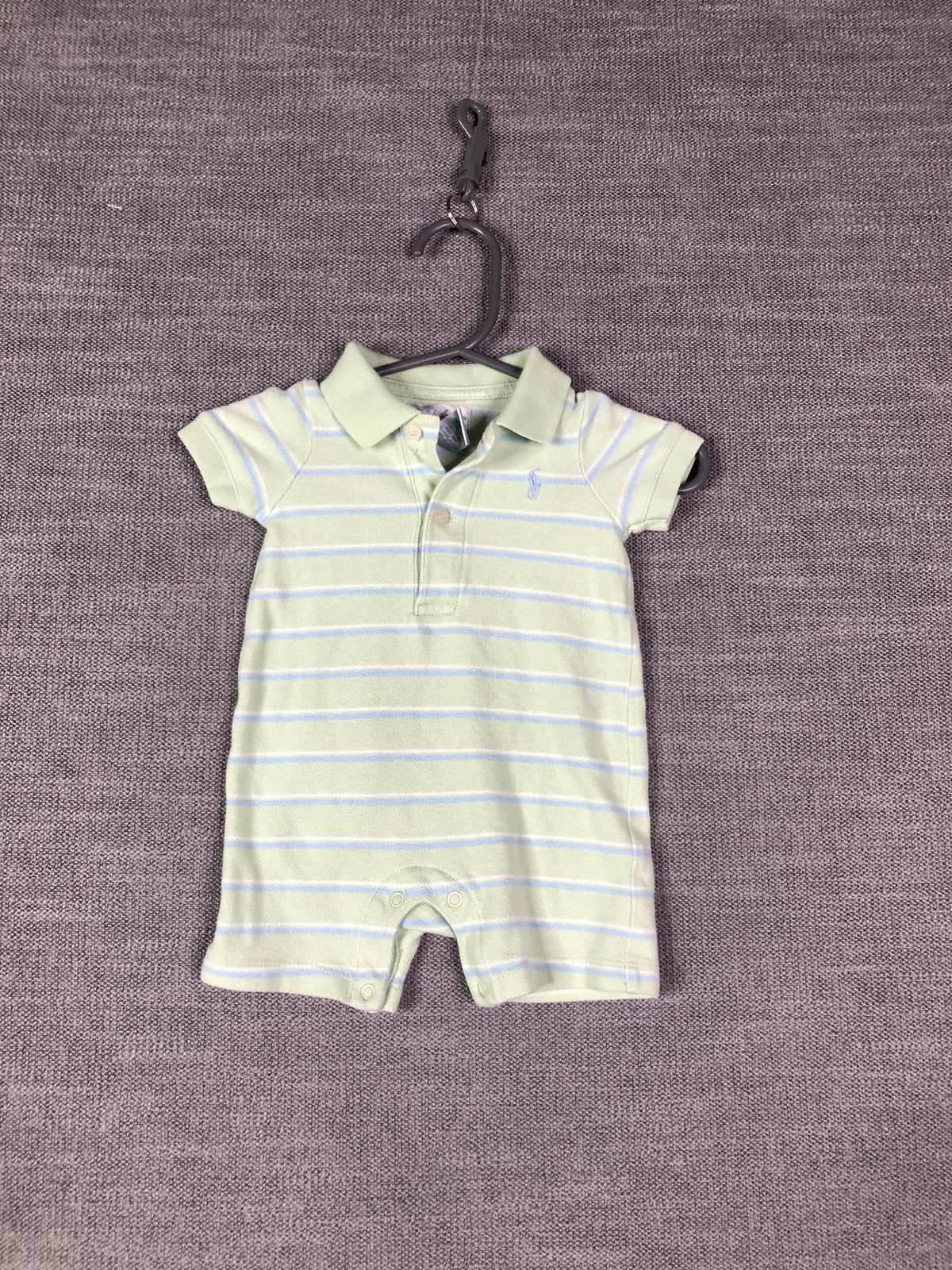Ralph Lauren Romper Baby Boys 3M Months Green Striped Short Sleeve Bodysuit