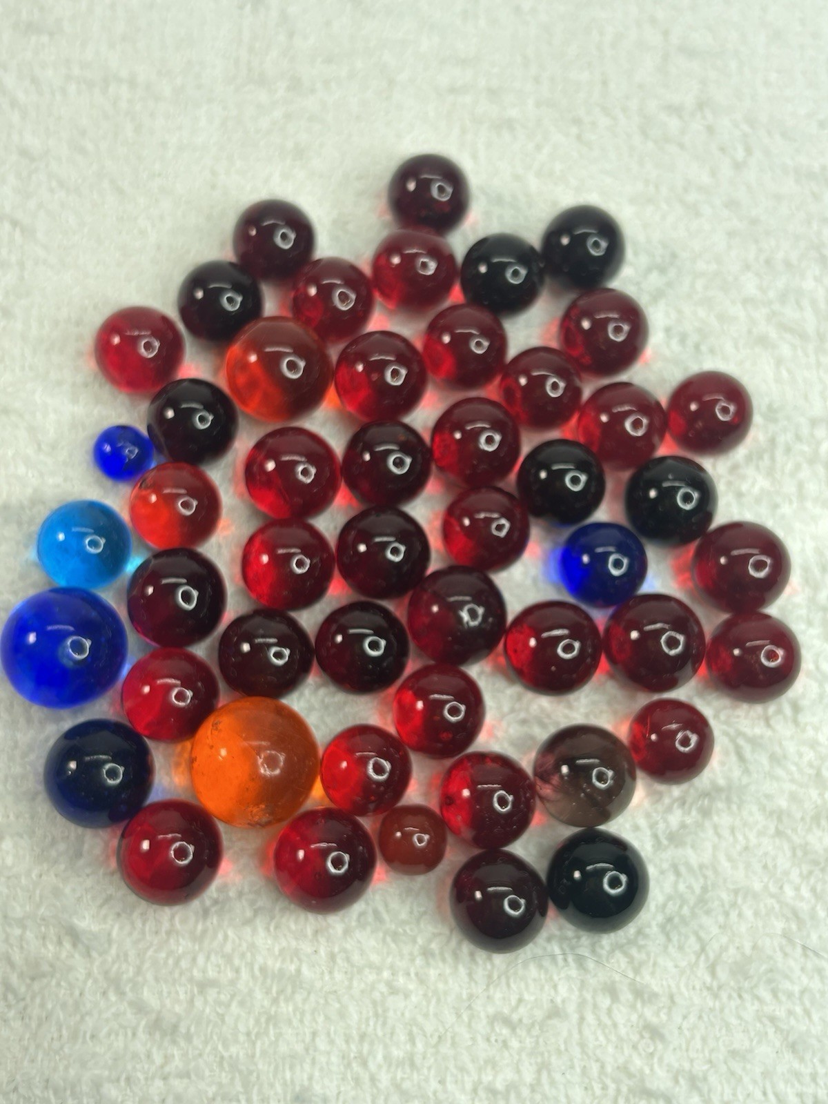 50 Vintage Marbles Clearies Red Blue Orange Some Swirls