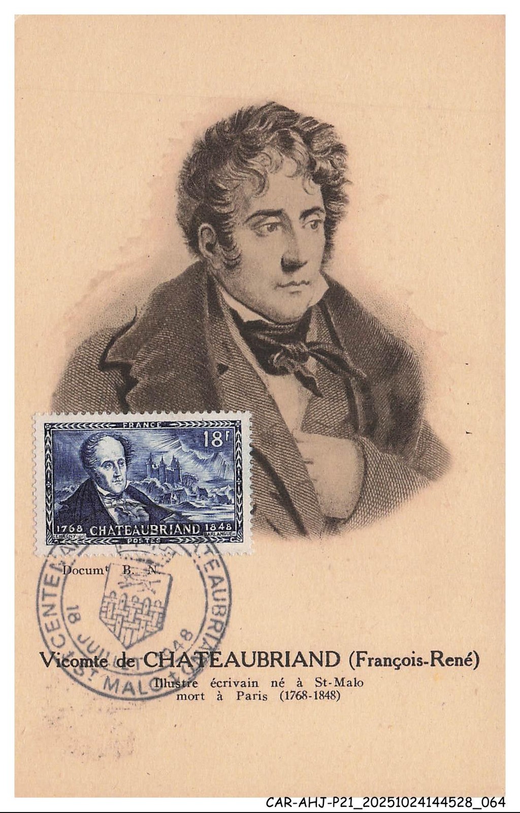 CAR-AHJP21-1085-CARD-MAXIMUN - Vicomte De Chateaubriand - 1948