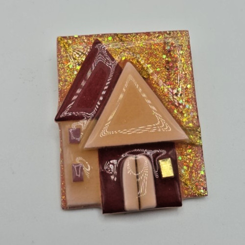 Vtg House Pin By Lucinda Handcrafted Whimsical Brooch Mixed Media Acrylic/Lucite
