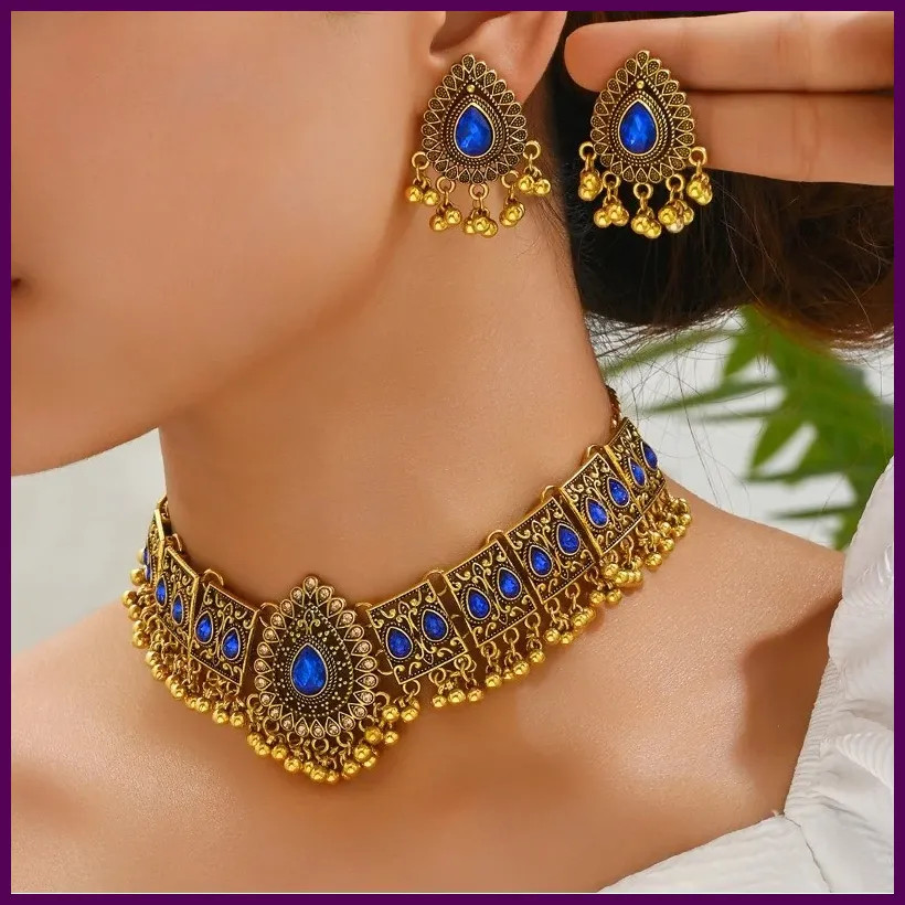 New Fashion Indian Bollywood Traditional Crystal Wedding Temple Choker Necklace