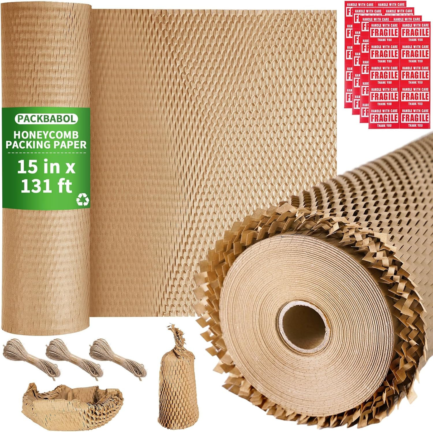 Honeycomb Packing Paper Bubble Wrap Roll 15" X 131' - Eco-Friendly Bubble Cushio