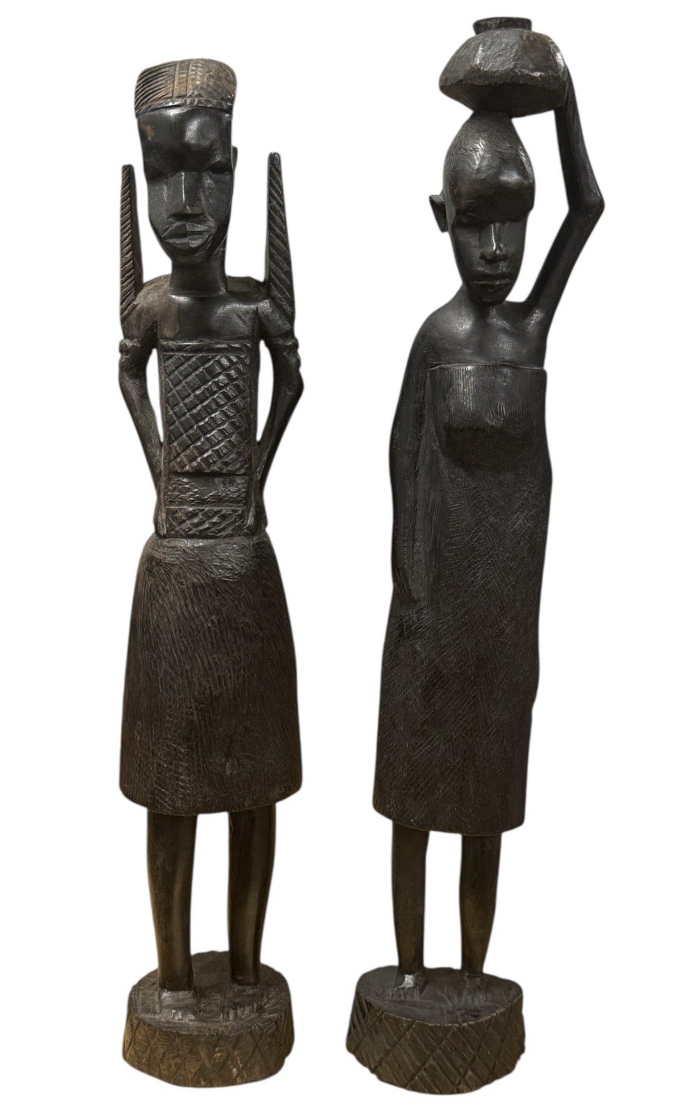 Hand Carved African Tribal Folk Art Ebony Wood Man Woman Sculptures from Kenya
