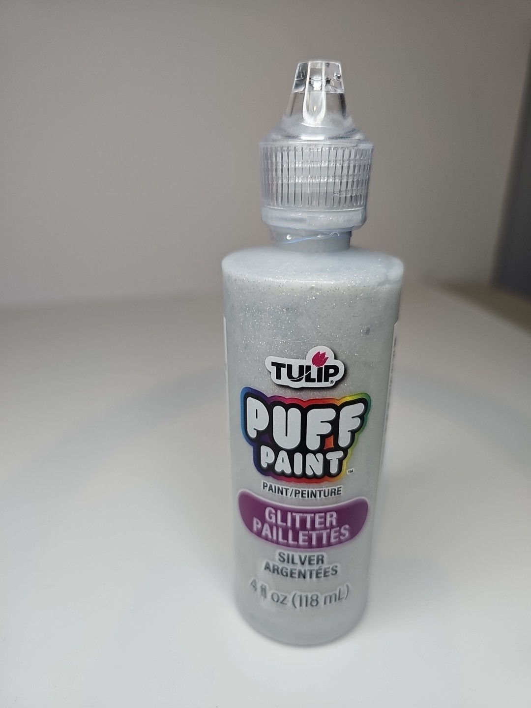 Puff Fabric Paint, Silver Glitter, 4 Fl Oz, Liquid Gel