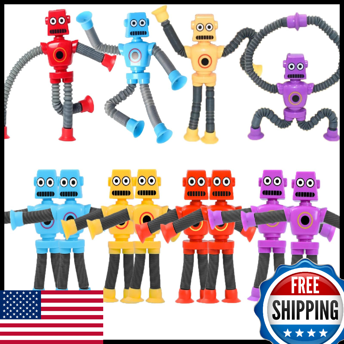 24PCS Telescopic Suction Cup Robot Toy Pop Tubes for Kids, Toddler Travel Toy Fi