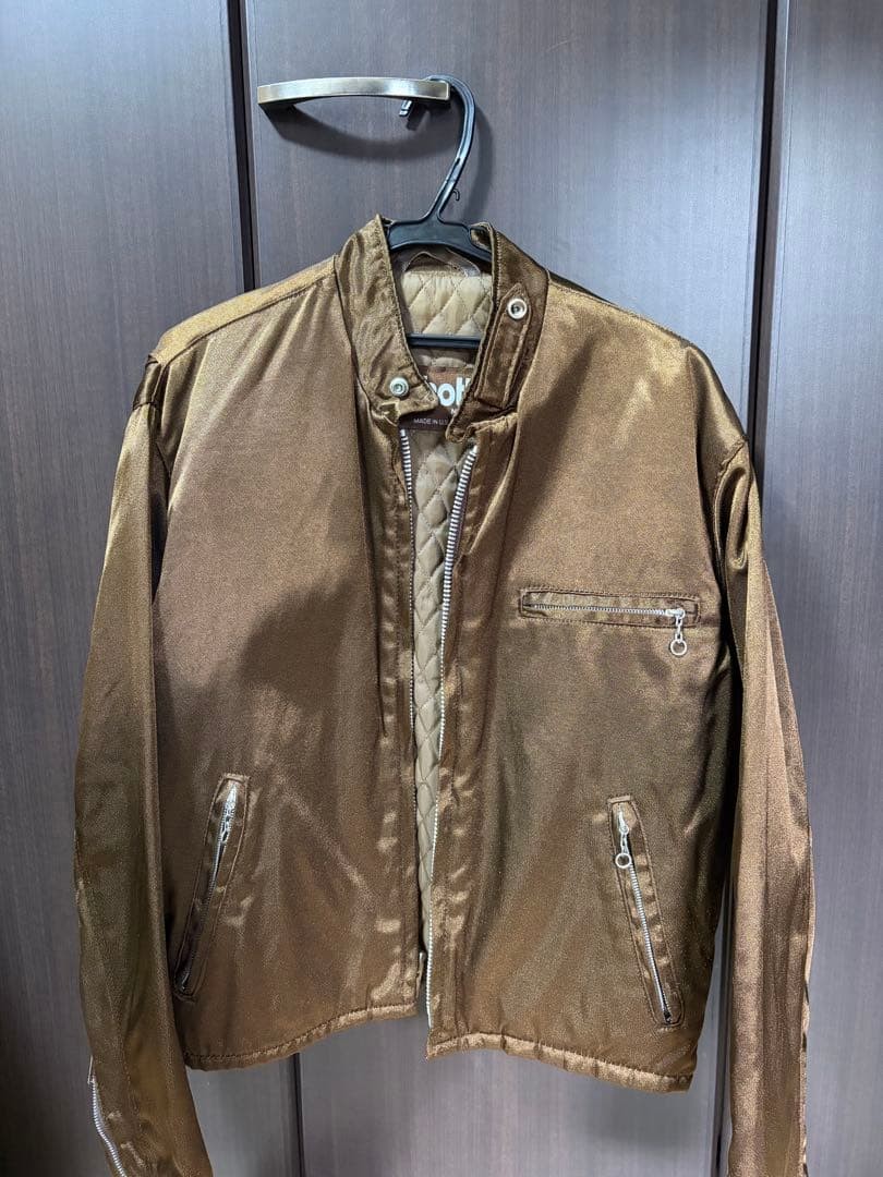 SCHOTT Nylon Single Riders Jacket Quilted Lining Size: M Brown 140444K Authentic