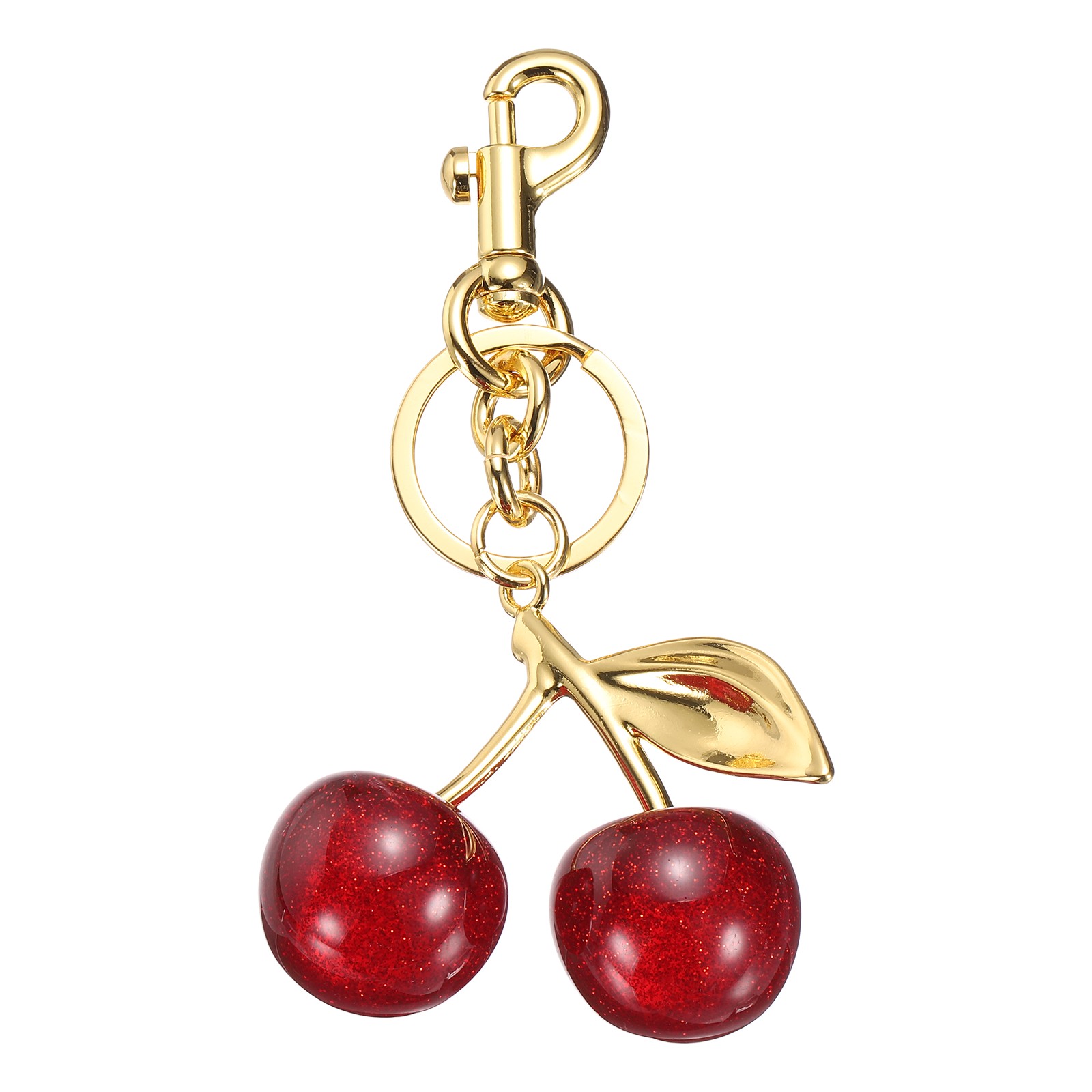 Cherry Keychain for Women Handbags Charm with Key Ring and Clip, Gold-Red
