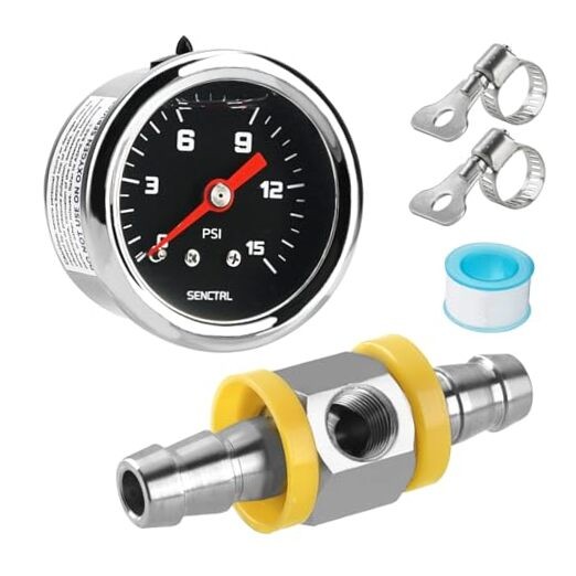  0-15 Psi (Stainless Steel adapter) Back Mount for 3/8 Fuel line (Black dial)