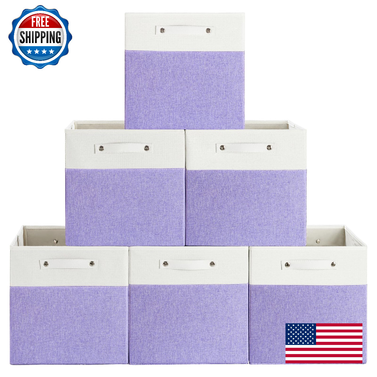 FinishingBo 13" Fine Linen Storage Bins with Handles, Fabric Cube Boxes