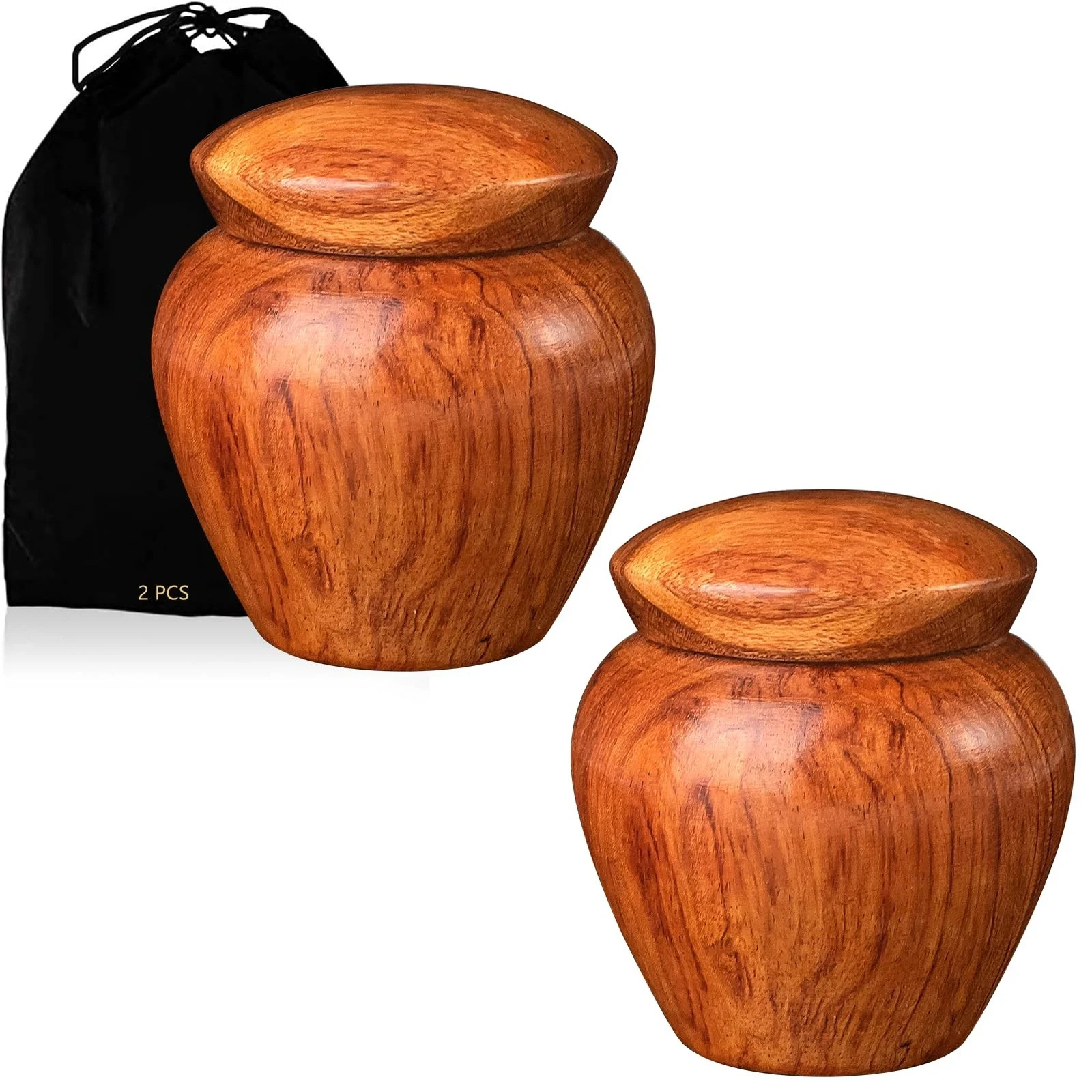 2 Packs Wooden Small Urns for Human Ashes Keepsake, Mini Cremation Urn for Ad...