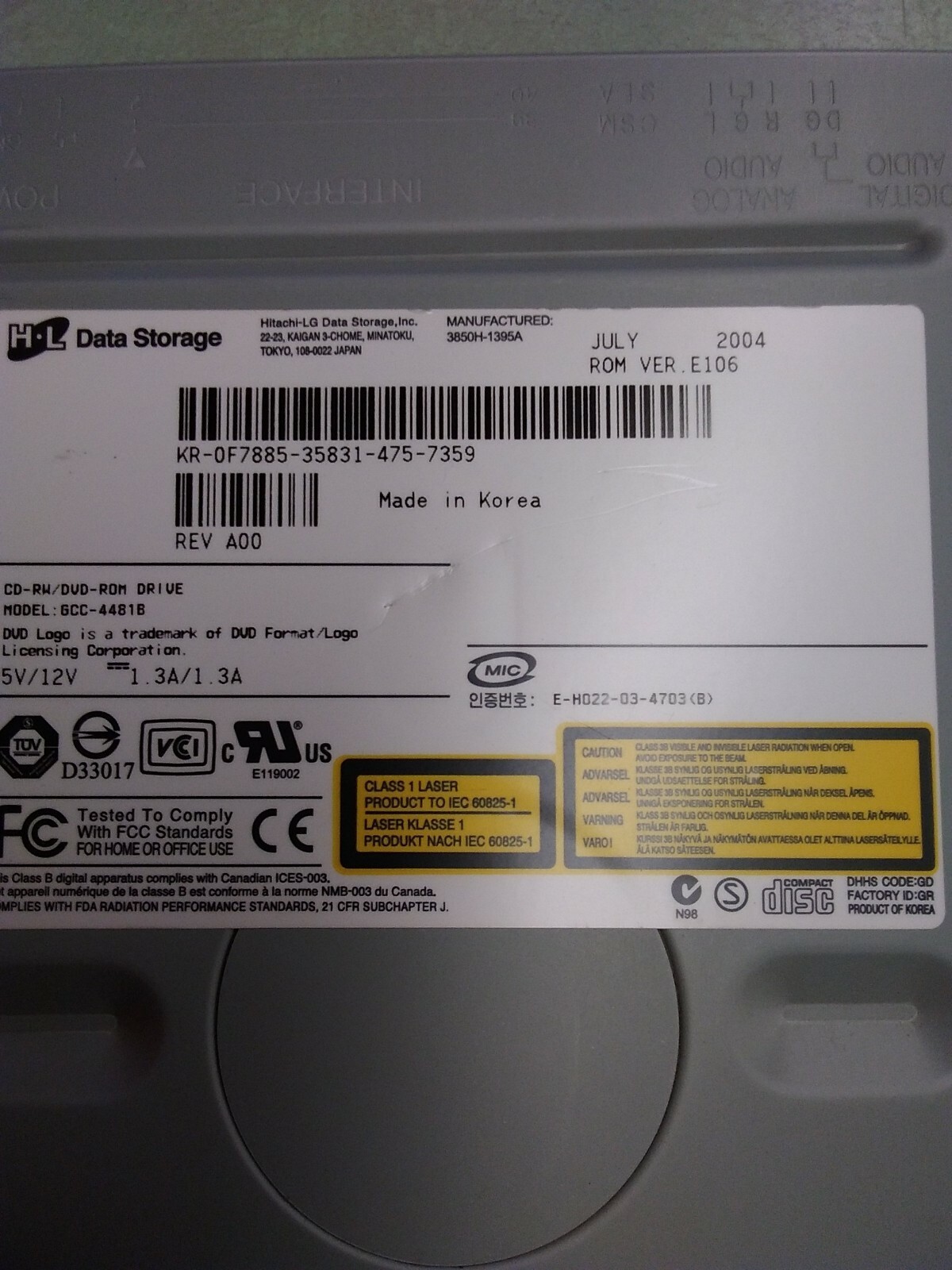 H-L DATA STORAGE GCC-4481B ROM VER. E106 REV A00