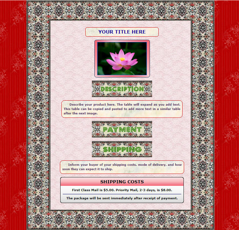 AUCTION TEMPLATE Lotus Flower Border Design Pink Background - FREE SHIPPING