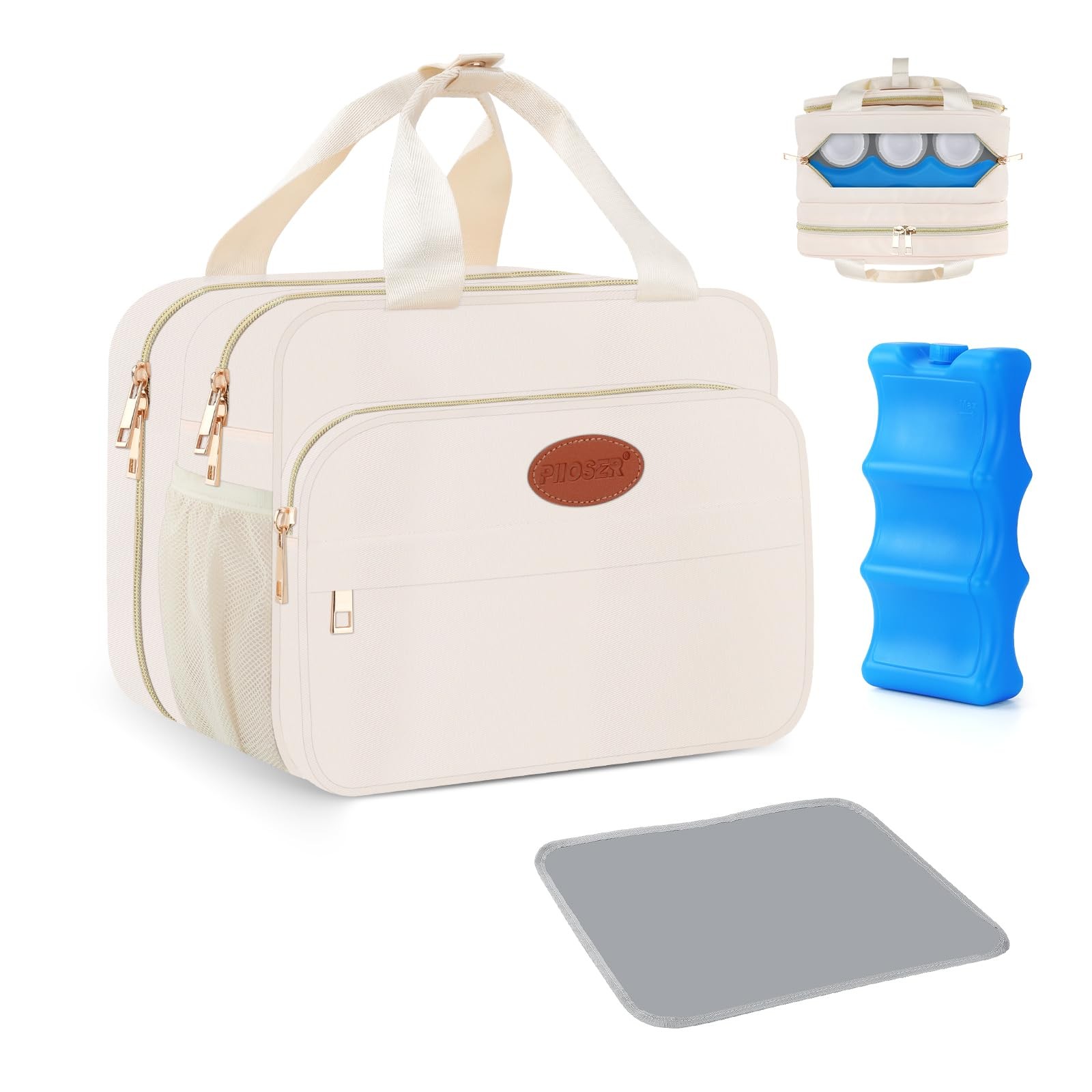 Cream Breastmilk Cooler Travel Bag Ice Pack Fits Wearable Breast Pumps