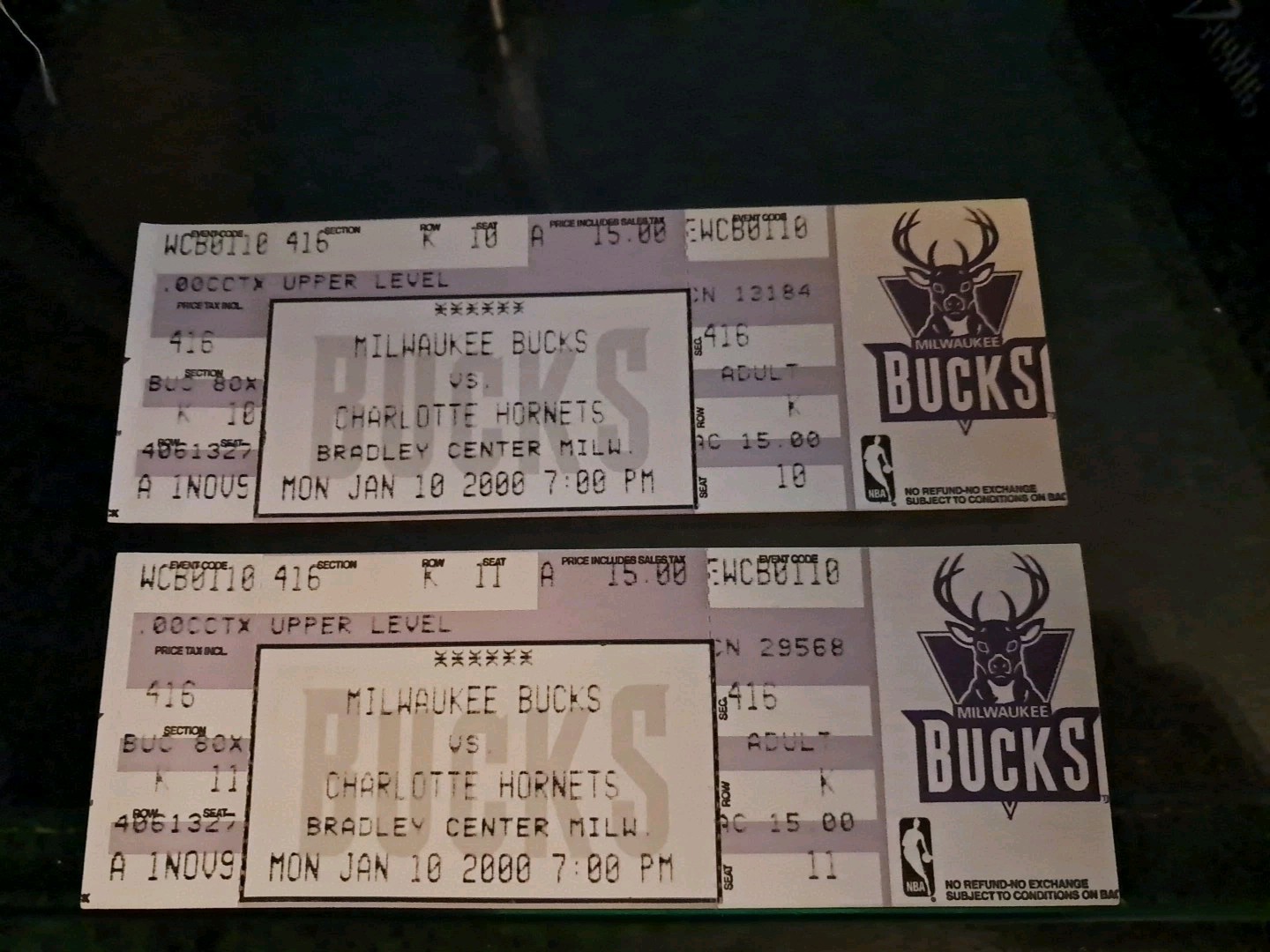Milwaukee  Bucks Tickets Jan 2000