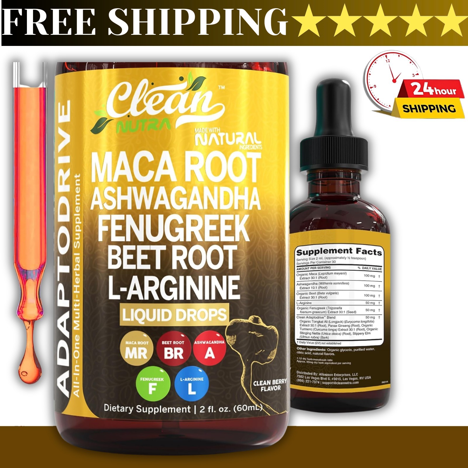 Organic Maca Root Liquid Drops Ashwagandha Fenugreek Beet Root and L-Arginine.
