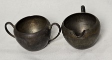 National Sugar Bowl and Creamer Set Silver Over Copper Vintage