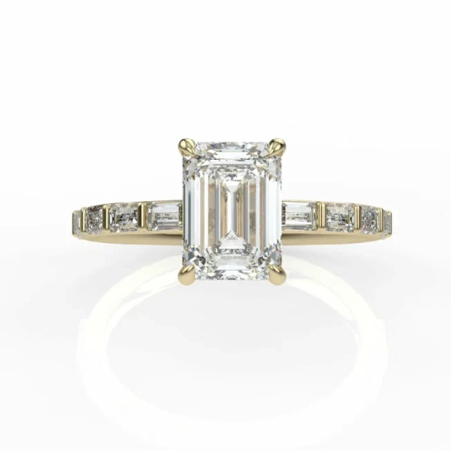 1.50 Ct Lab Created Diamond Wedding Ring Emerald & Baguette 14K Yellow Gold