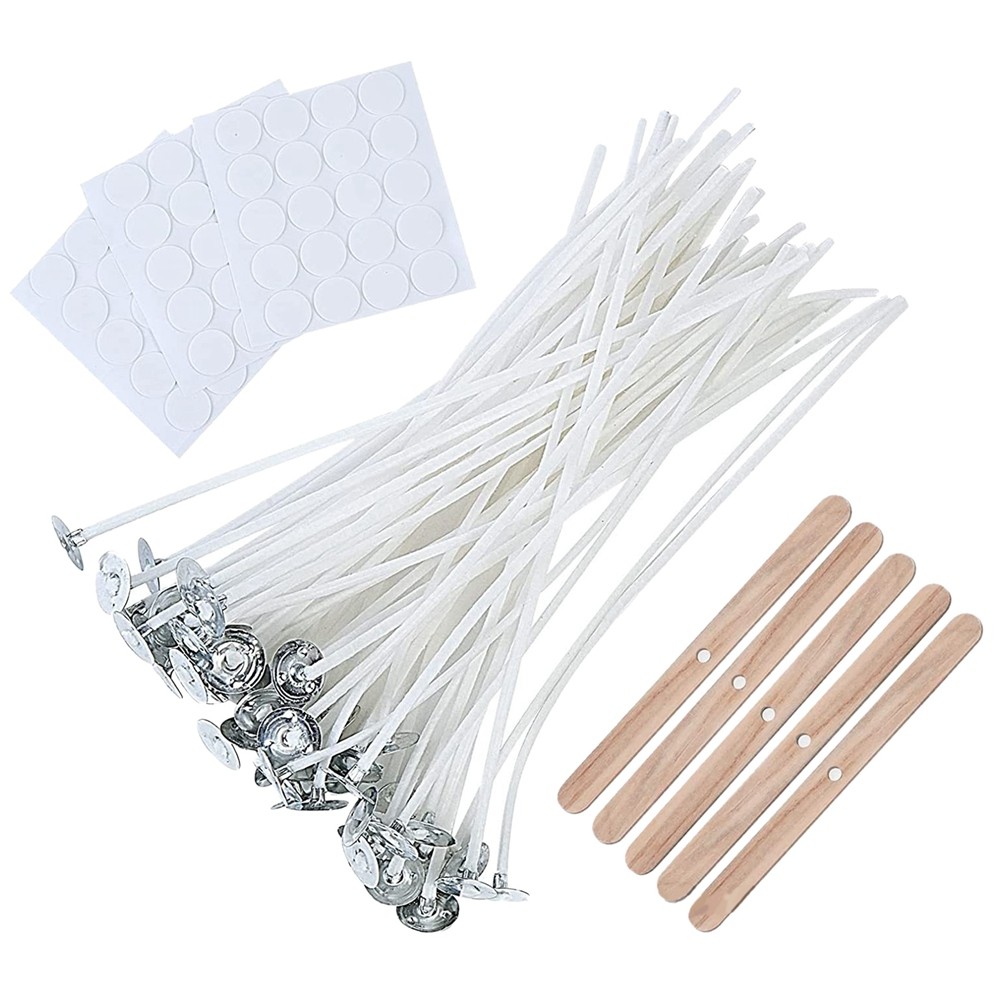 10CM Bulk Candle Wicks 100 Pcs with Candle Wick Stickers and Wooden Candle  O6G3