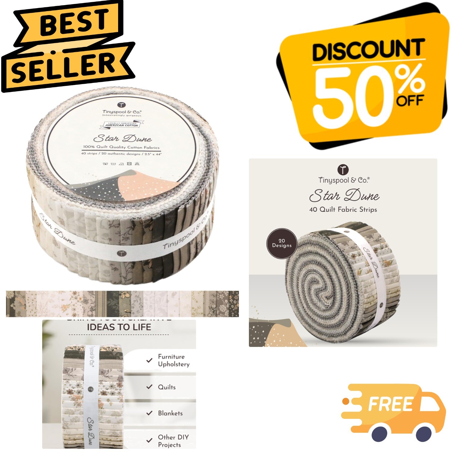 Beginner to Advanced Quilters - Star Dune 40 Assorted Cotton Jelly Roll Strips