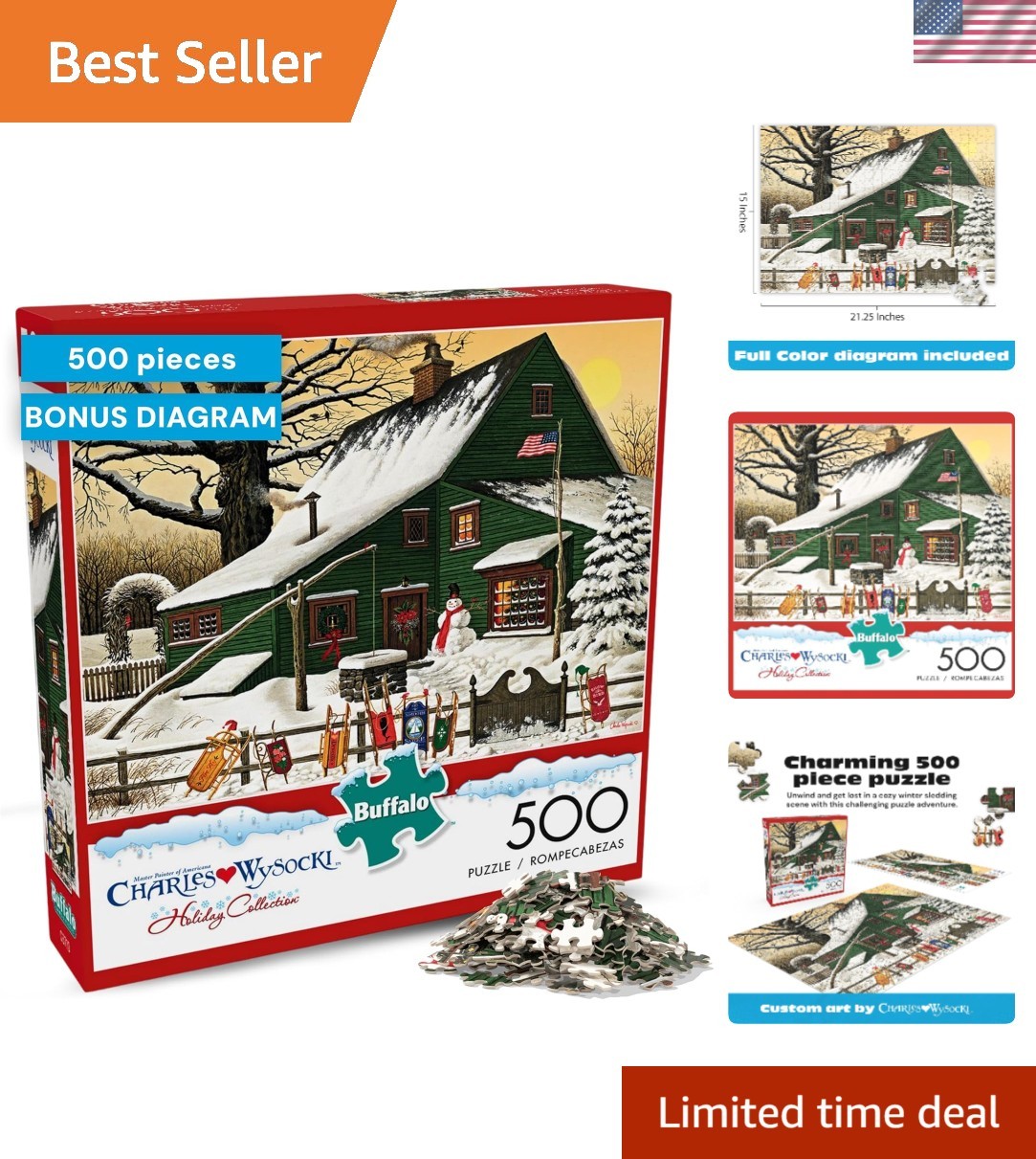 Festive Winter Wonderland - 500 Piece Jigsaw Puzzle by Wysocki, Includes Poster